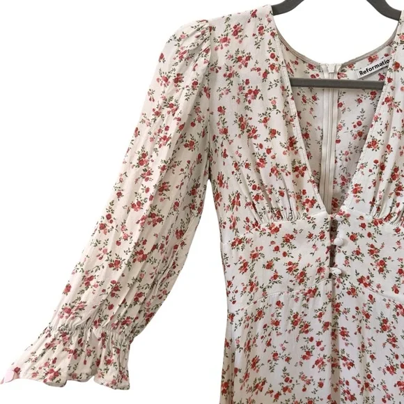 Reformation Marina Ditsy Floral Cream Mini Dress Size 0 - Picture 6 of 12